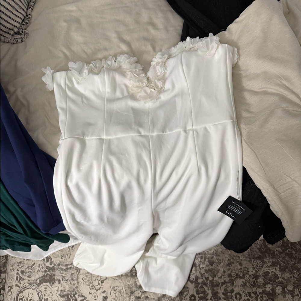 Lulu's Ivory Floral Strapless Jumpsuit